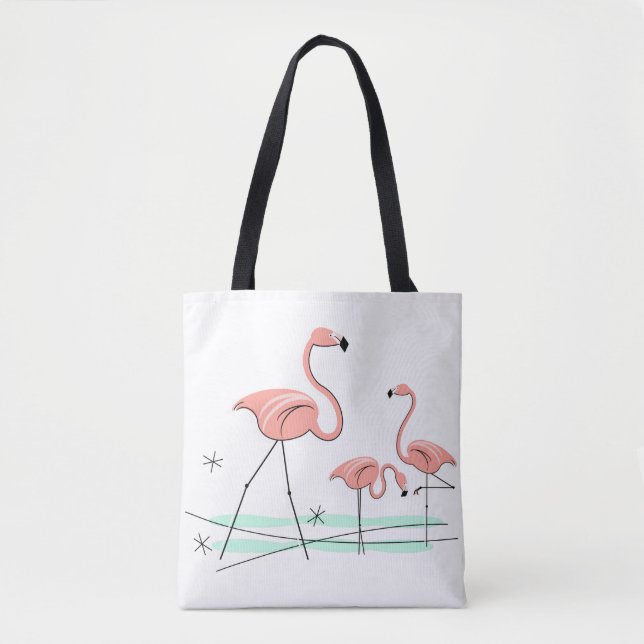 Flamingo Ocean Trio 2 coral check back Tote Bag (Front)