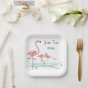 Flamingo Ocean Trio 4 Text square paper plate