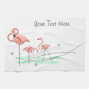 Flamingo Ocean Trio Text kitchen towel