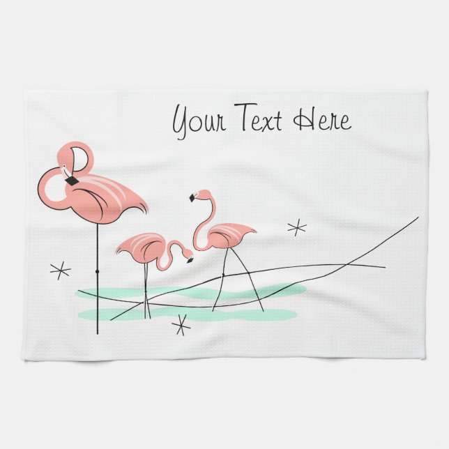 Flamingo Ocean Trio Text kitchen towel (Horizontal)