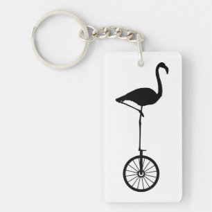 Flamingo on a Wheel Quirky Silhouette Keychain