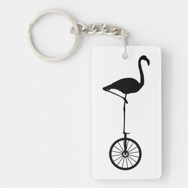 Flamingo on a Wheel Quirky Silhouette Keychain (Front)