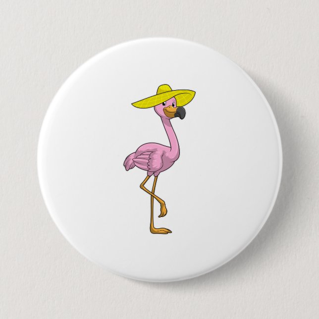 Flamingo on Beach with Hat 3 Inch Round Button (Front)