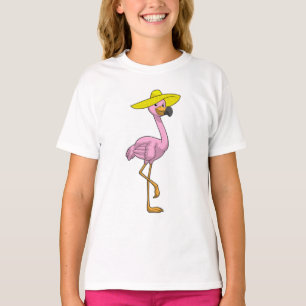 Flamingo on Beach with Hat T-Shirt