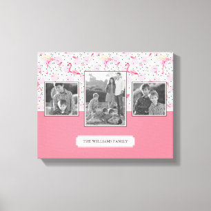 Flamingo On Polka Dots   Family Photos With Text Canvas Print