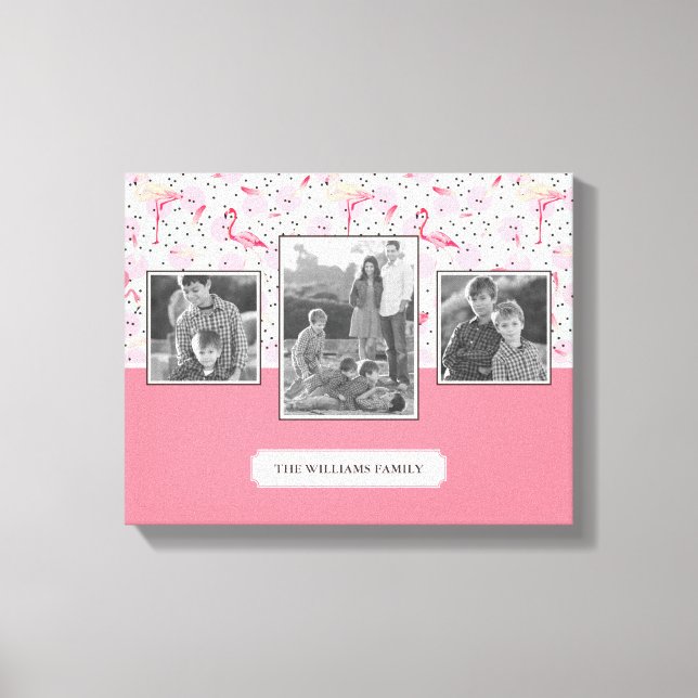 Flamingo On Polka Dots | Family Photos With Text Canvas Print (Front)