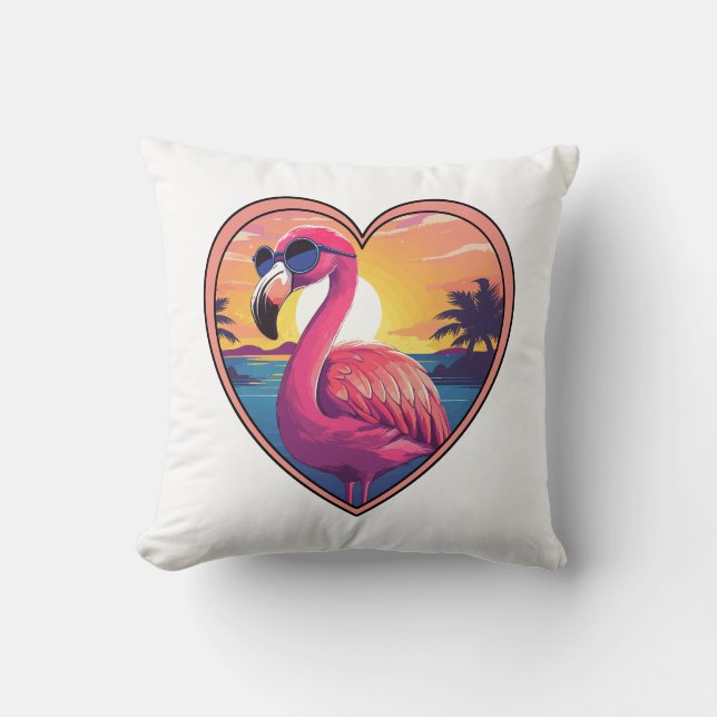 Flamingo on the Beach Throw Pillow (Front)