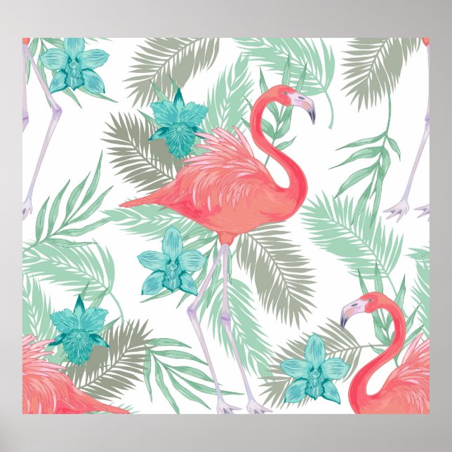 Flamingo, orchid: romantic vintage pattern. poster (Front)