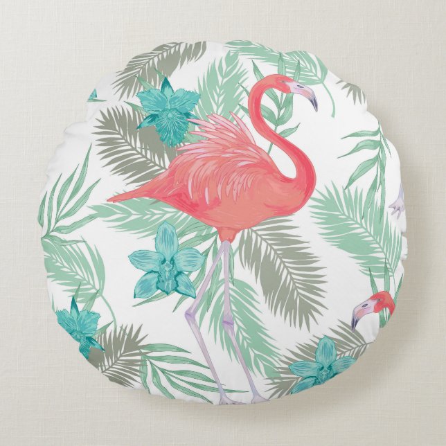 Flamingo, orchid: romantic vintage pattern. round pillow (Front)
