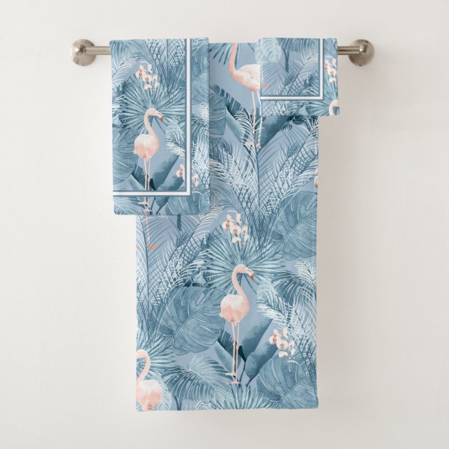 Flamingo Orchid Tropical Pattern Blue ID868 Bath T Bath Towel Set (Insitu)