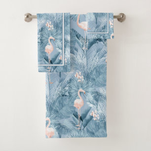 Flamingo Orchid Tropical Pattern Blue ID868 Bath T Towel Set