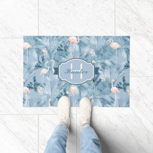 Flamingo Orchid Tropical Pattern Blue ID868 Doormat