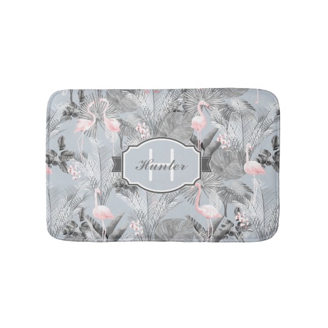 Flamingo Orchid Tropical Pattern Grey ID868 Bath Mat (Front)