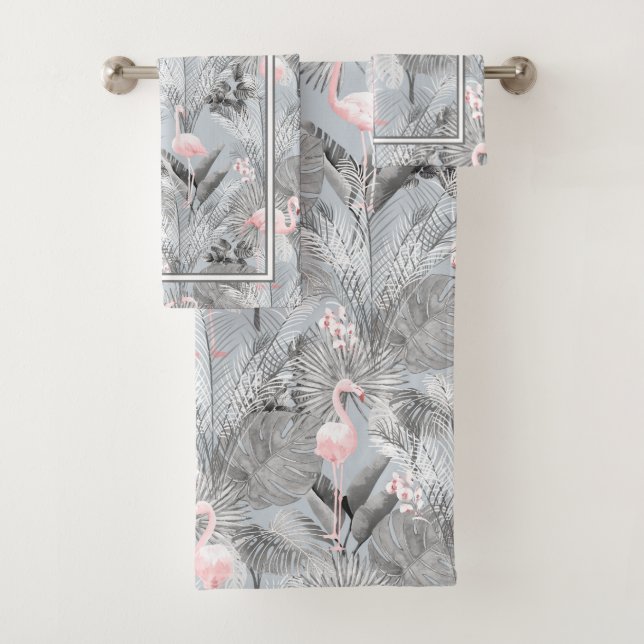 Flamingo Orchid Tropical Pattern Grey ID868 Bath T Bath Towel Set (Insitu)