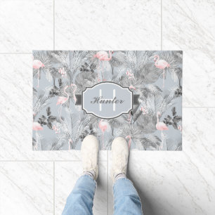 Flamingo Orchid Tropical Pattern Grey ID868 Doormat