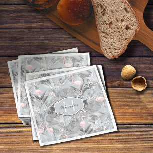 Flamingo Orchid Tropical Pattern Grey ID868 Napkin