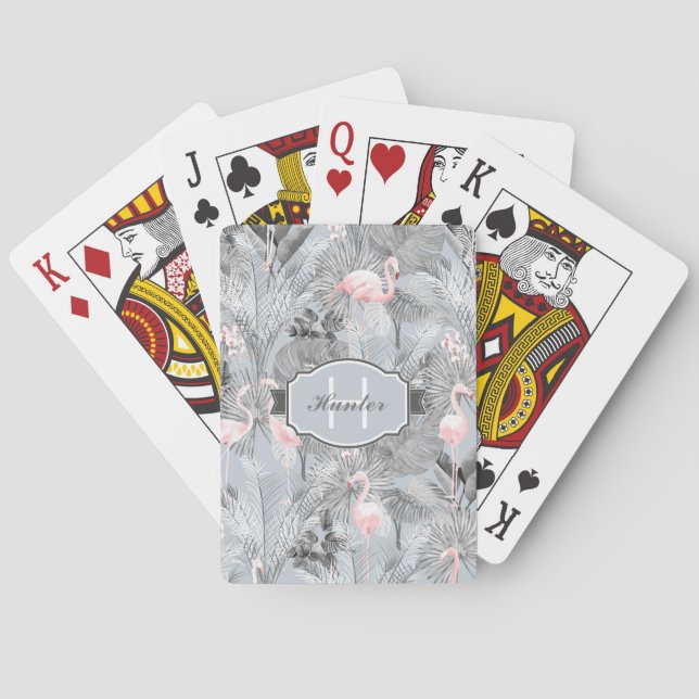 Flamingo Orchid Tropical Pattern Grey ID868 Playing Cards (Back)