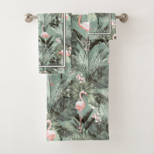 Flamingo Orchid Tropical Pattern Sage ID868 Bath Towel Set