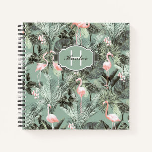 Flamingo Orchid Tropical Pattern Sage ID868 Notebook
