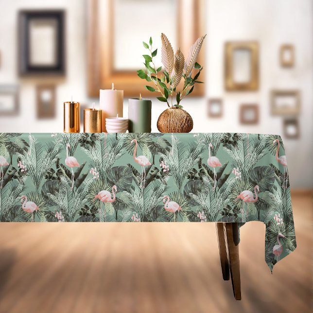 Flamingo Orchid Tropical Pattern Sage ID868 Tablecloth (Creator Uploaded)