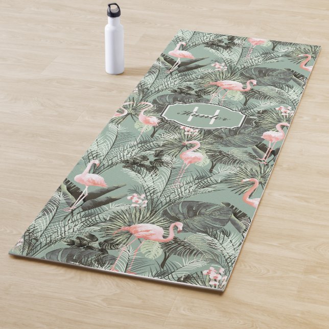 Flamingo Orchid Tropical Pattern Sage ID868 Yoga Mat (In Situ)