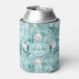 Flamingo Orchid Tropical Pattern Teal ID868 Can Cooler
