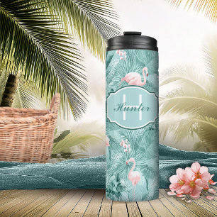 Flamingo Orchid Tropical Pattern Teal ID868 Thermal Tumbler