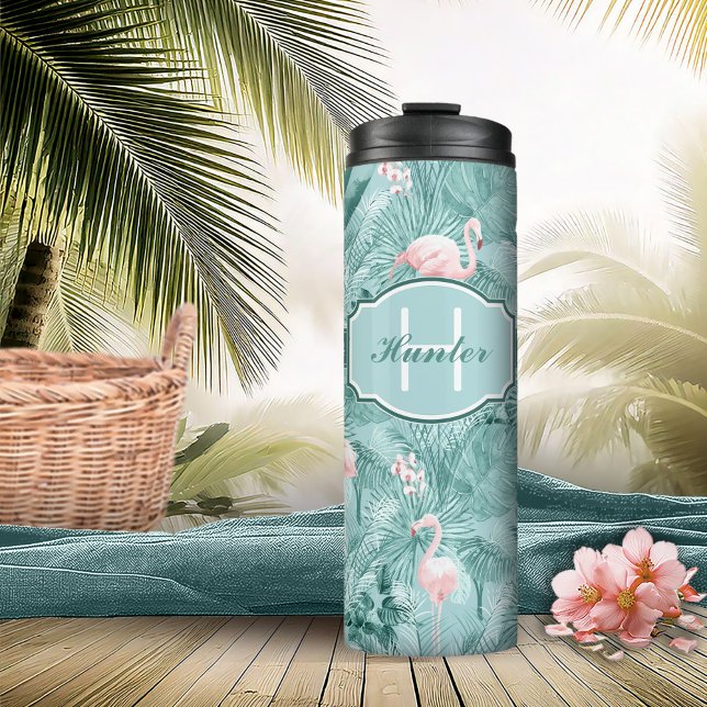 Flamingo Orchid Tropical Pattern Teal ID868 Thermal Tumbler (Creator Uploaded)