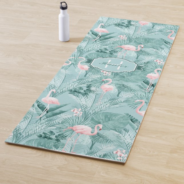 Flamingo Orchid Tropical Pattern Teal ID868 Yoga Mat (In Situ)