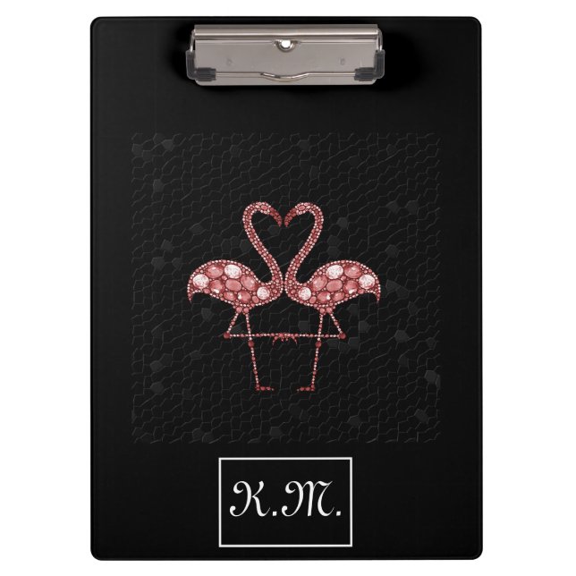 Flamingo Pair, Black. Clipboard (Front)