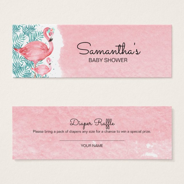 Flamingo & Palm Leaves Baby Shower Diaper Raffle (Front & Back)