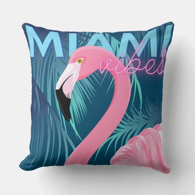 Flamingo & Palm Leaves Miami Vibes Art Deco Throw Pillow (Front)