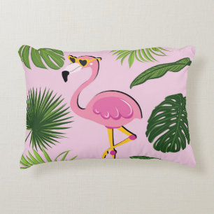 Flamingo Palm Leaves Tropical Design Accent Pillow