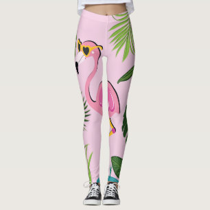Flamingo Palm Leaves Tropical Design Leggings
