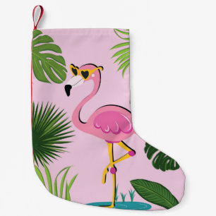 Flamingo Palm Leaves Tropical Design Small Christmas Stocking
