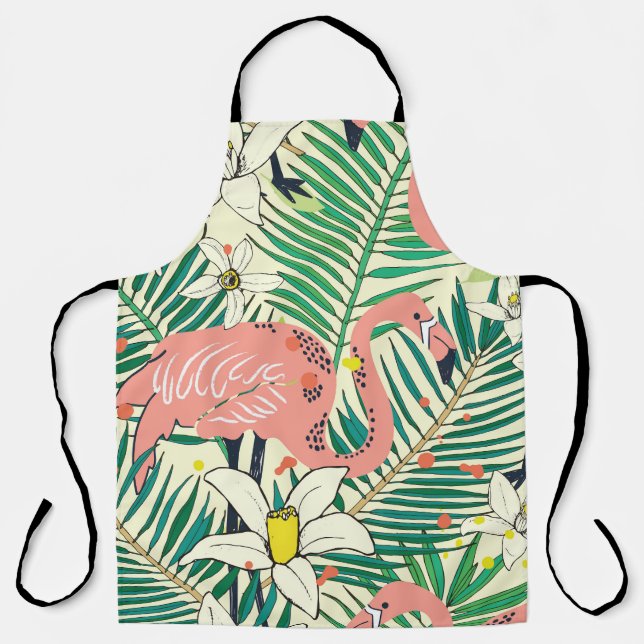 Flamingo Palm Leaves: Tropical Vintage Apron (Front)