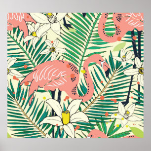 Flamingo Palm Leaves: Tropical Vintage Poster