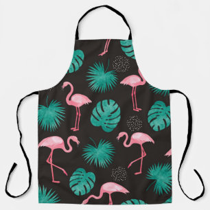Flamingo, palm leaves: tropical watercolor. apron