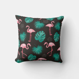Flamingo, palm leaves: tropical watercolor. throw pillow