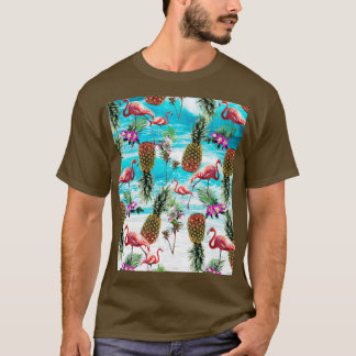 Flamingo Palm Pineapple Flower Beach T-Shirt