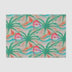 Flamingo Palm Tree Burlap Look Tissue Paper