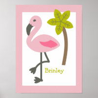 Flamingo + Palm Tree Personalized Nursery Artwork