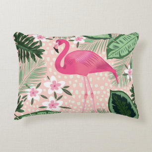 Flamingo, palm trees, kitchen design accent pillow