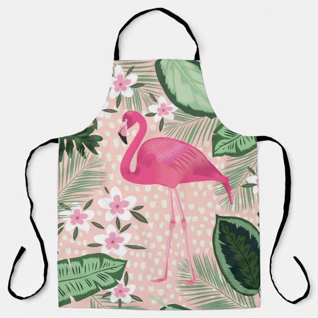 Flamingo, palm trees, kitchen design apron (Front)