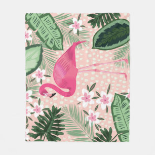 Flamingo, palm trees, kitchen design fleece blanket