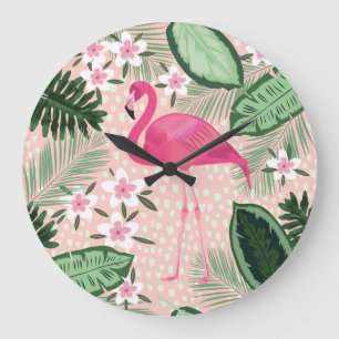 Flamingo, palm trees, kitchen design large clock