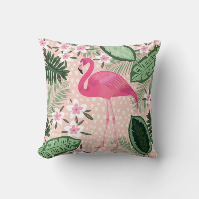Flamingo, palm trees, kitchen design throw pillow (Front)