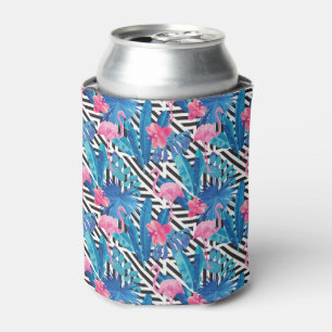 Flamingo & Palms on Geometric Pattern Can Cooler