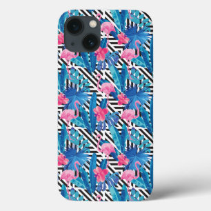 Flamingo & Palms on Geometric Pattern iPhone 13 Case