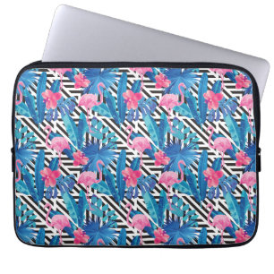Flamingo & Palms on Geometric Pattern Laptop Sleeve